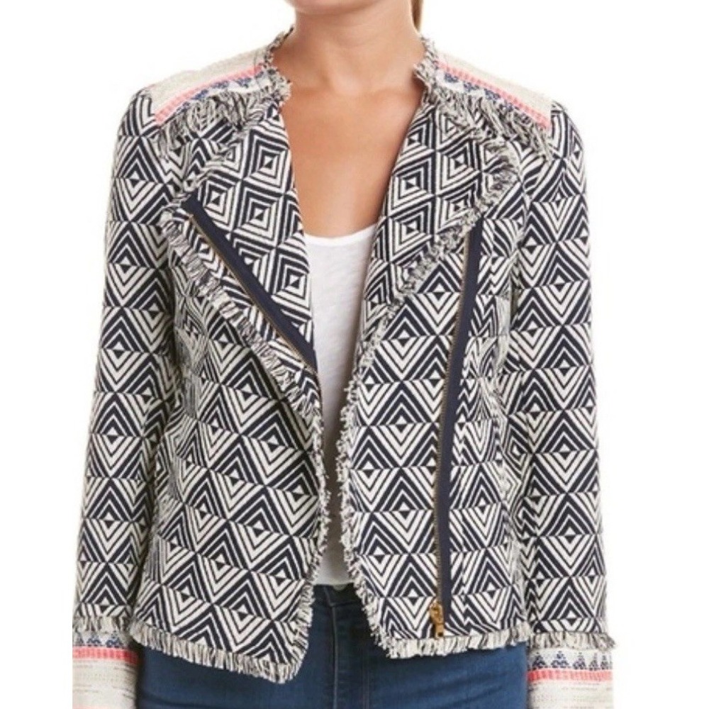 Trina Turk Women Rent The Runway Fringe Jacket Side zip blazer Coat Size 14